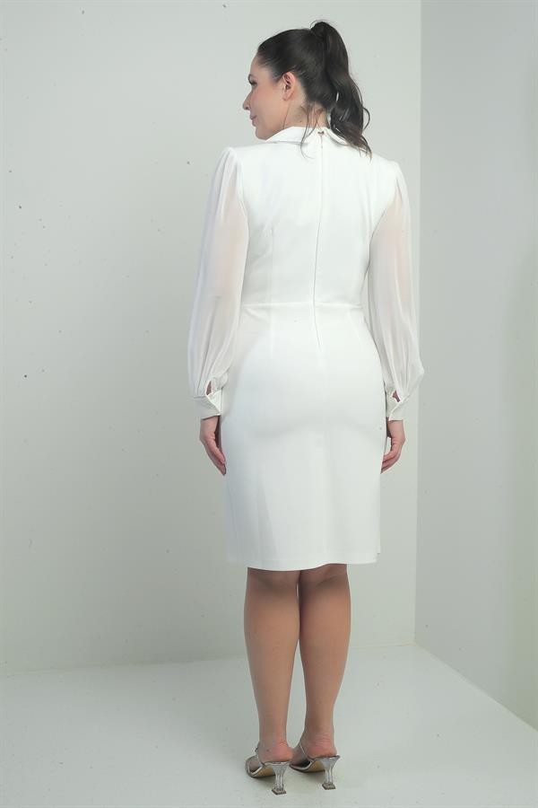 Women's Wrap Neckline Chiffon Sleeved Single Button Plus Size Short Dress