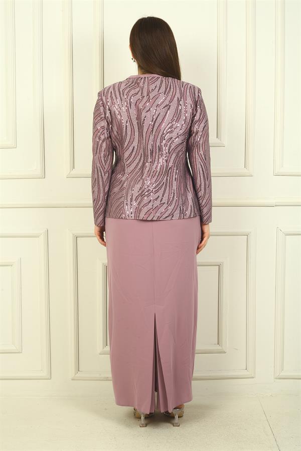 Sequin Jacket, Half-Sleeve Lined Crepe Dress, Plus Size 2-Piece Set