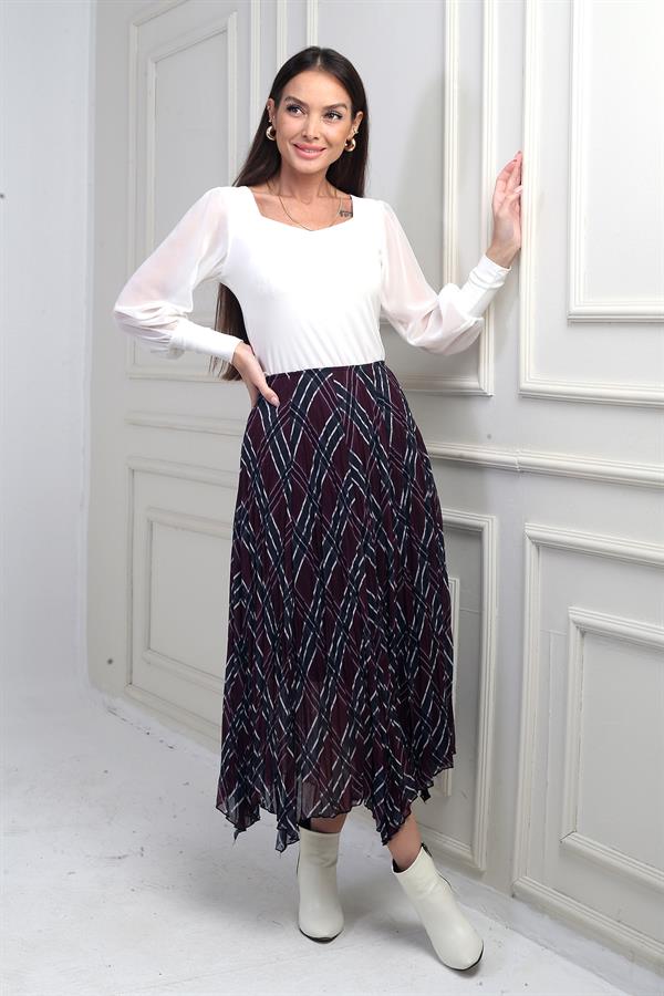 Jupe midi triangle en maille à carreaux doublée et taille élastique pour femme