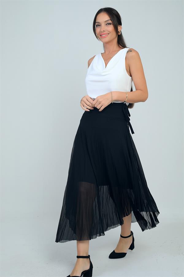 Kadın Yanları Kısa Astarlı Uzun Tül Etek