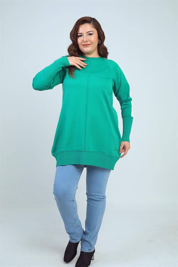 Women's Plus Size Tunic Blouse with Striped Sleeves
