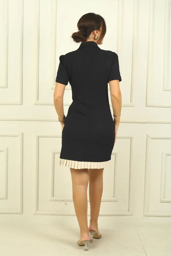 Double-breasted Button-down Pleated Hem Dress