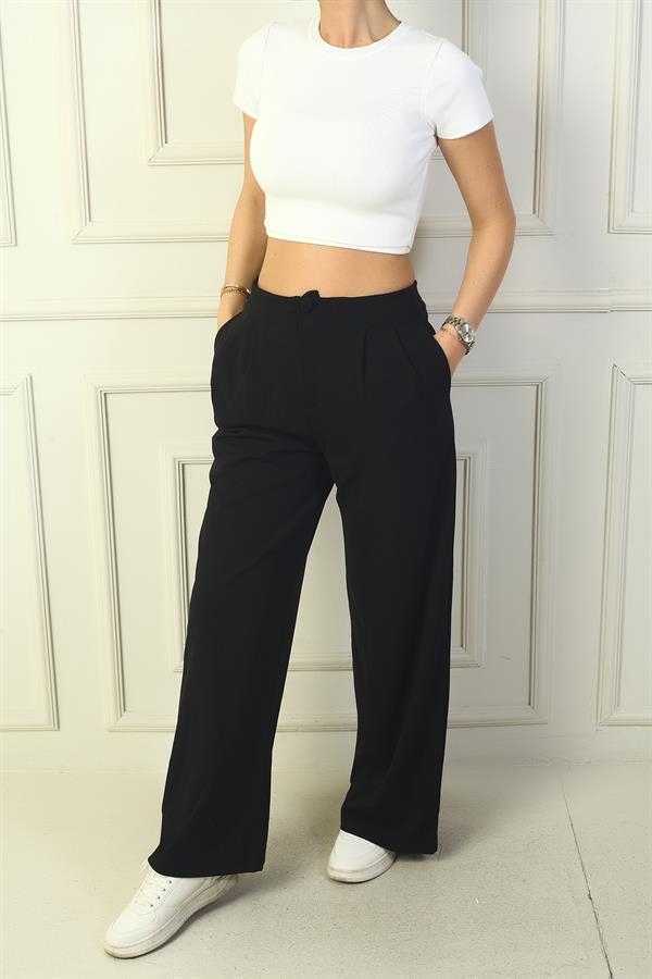Pantalon palazzo à poches plissées pour femme
