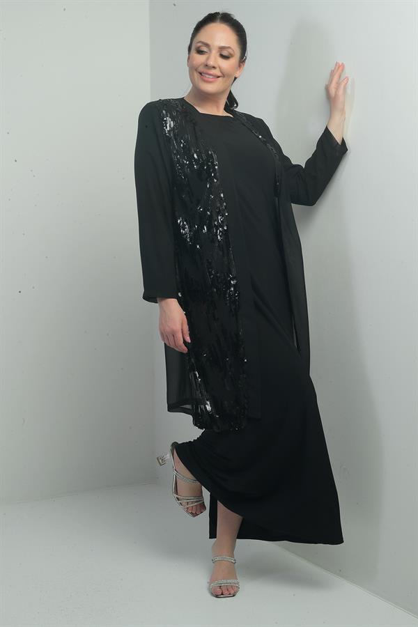 Women's Sequined Chiffon Jacket with Lined Sleeves, Sandy Long Dress, Plus Size, 2-Piece Set