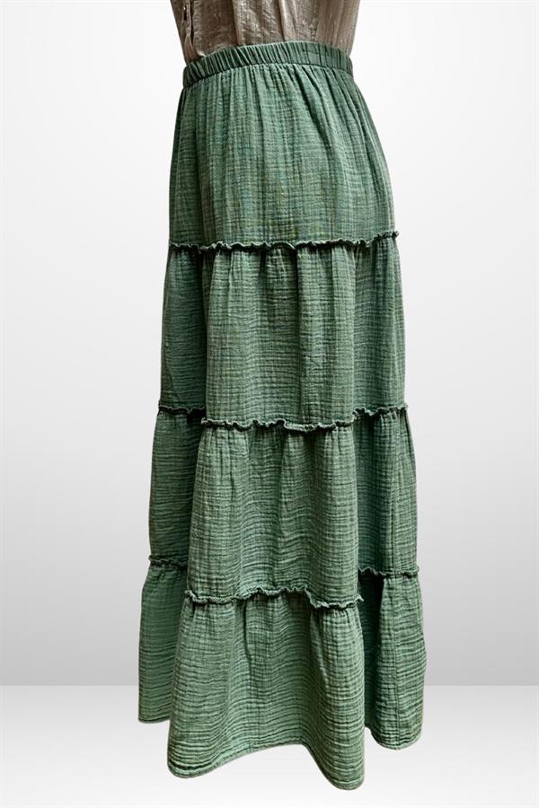 Women's Layered Muslin Long Skirt with Elastic Waist