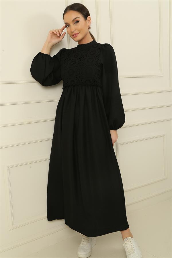 Lace Linen Effect Long Dress