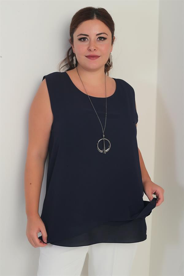 Kadın Üstü Şifon Kolsuz Büyük Beden Bluz