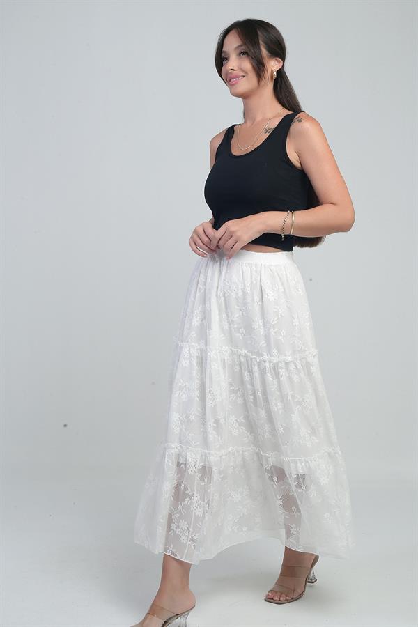 Jupe courte en tulle fleuri doublée à taille élastique pour femme