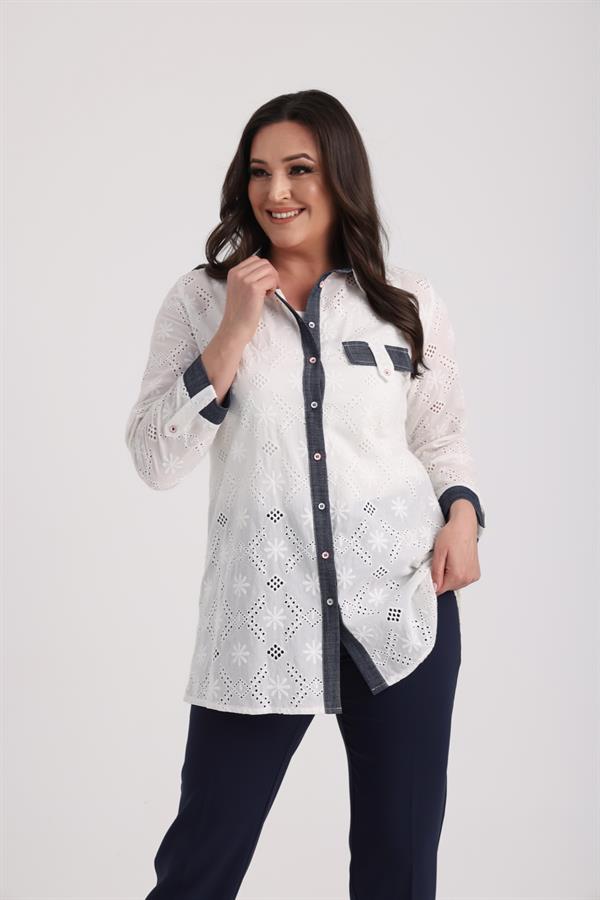 Women's Plus Size Lace-Up Shirt with Denim Outfit