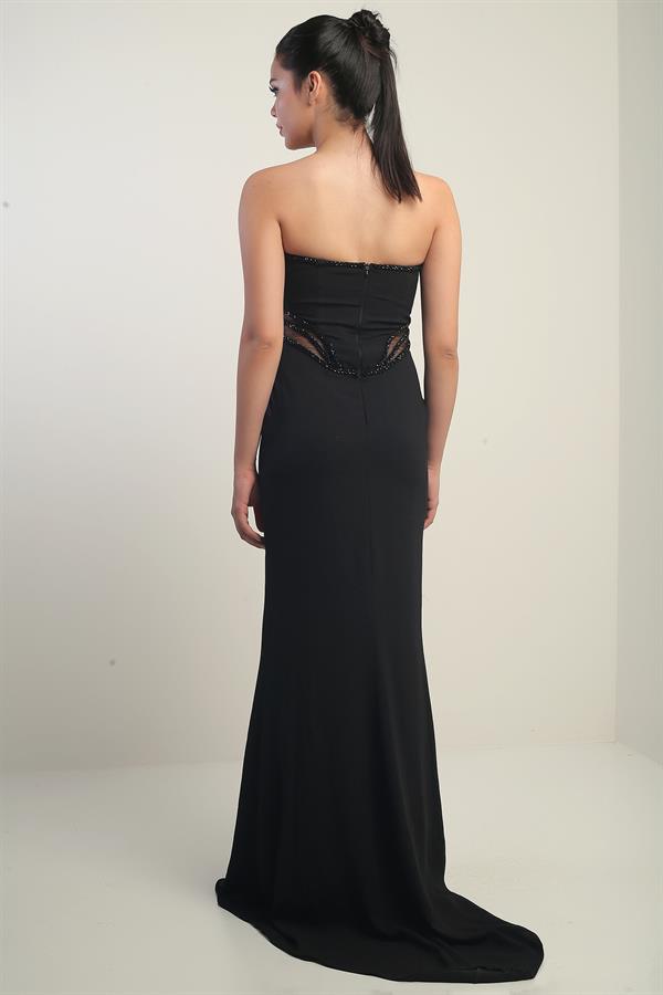 Robe longue bustier pour femme avec détails perlés et doublure transparente à la taille