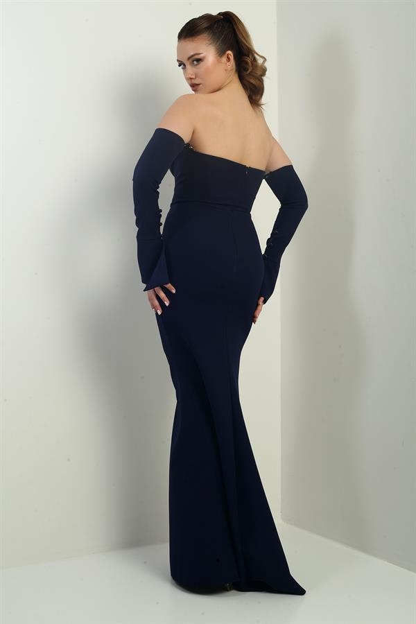 Women's Strapless, Sleeveless, Interlining, and Lined Crepe Long Evening Dress