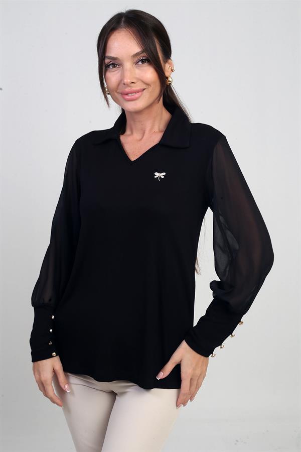 Women's Chiffon Sleeve Button Detail Lycra Strawberry Blouse