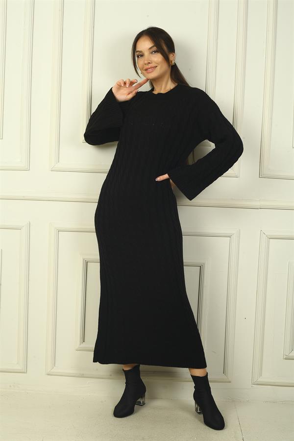 Kadın Saç Örgülü Rahat Kalıp Akrilik Uzun Elbise