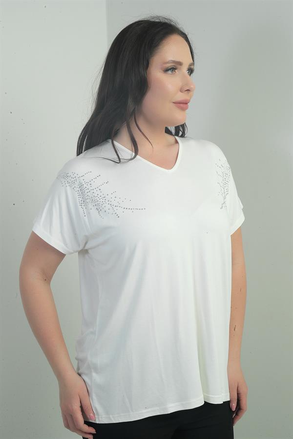 Women's Shoulder Stone Print V-Neck Batwing Sleeve BB Blouse