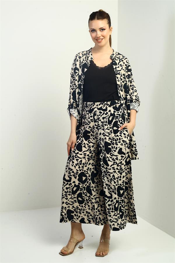 Women's Side Slit Tunic Shirt, Elastic Waist Pocketed Palazzo Pants, Mixed Pattern Oversize 2-Piece Set