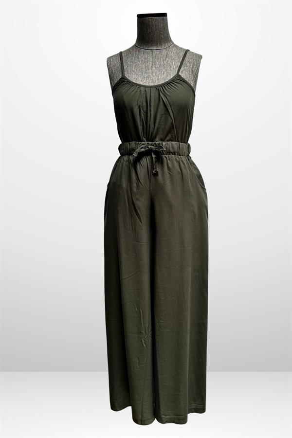 Women's Strappy Blouse with Elastic Waist and Pockets, Palazzo Pants, 2-Piece Set