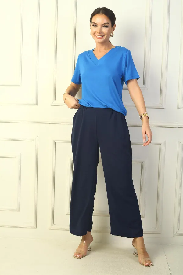 Kadın Beli Lastikli Cepli Palazzo Ayrobin Pantolon