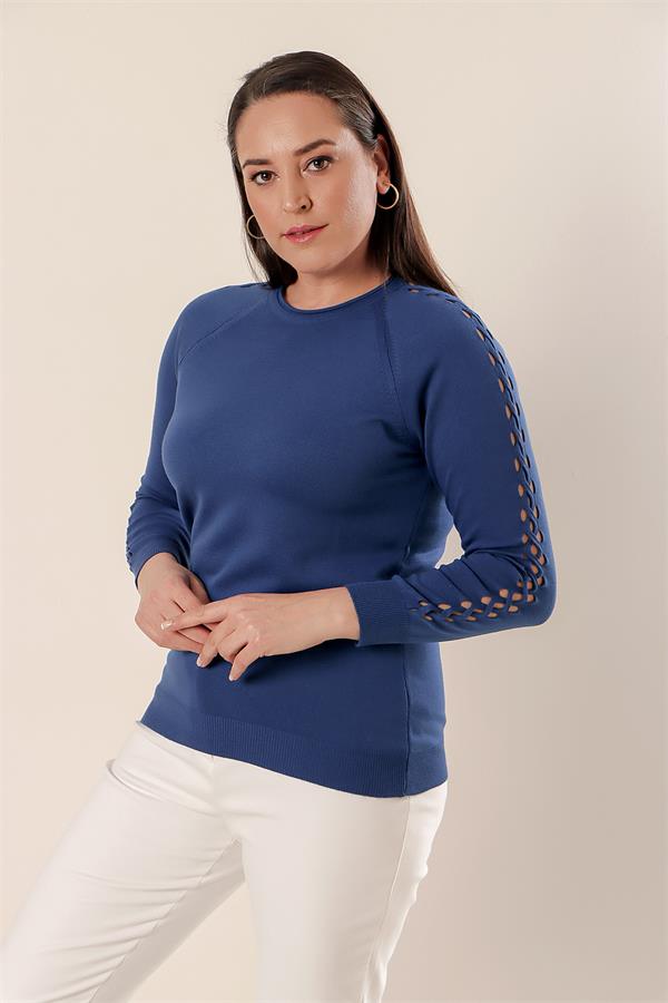 Kol Detaylı Büyük Beden Akrilik Kazak