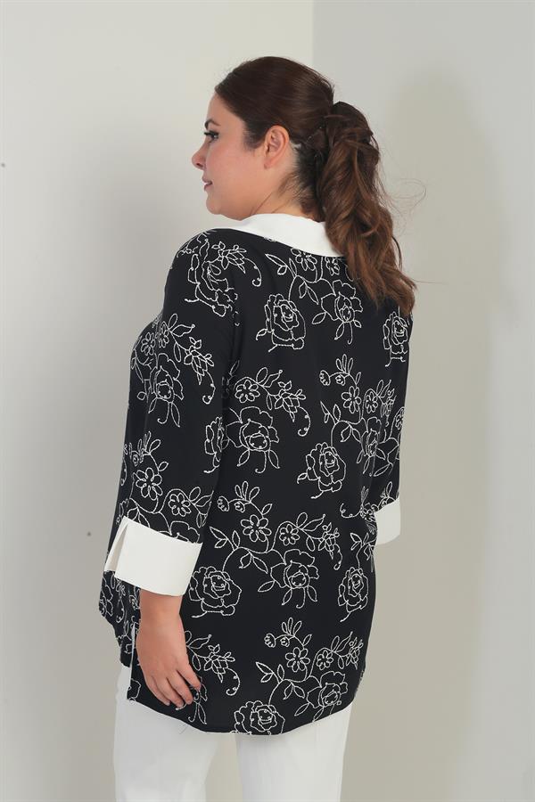 Kadın Patlı Yaka Çiçek İşlemeli B.B Bluz
