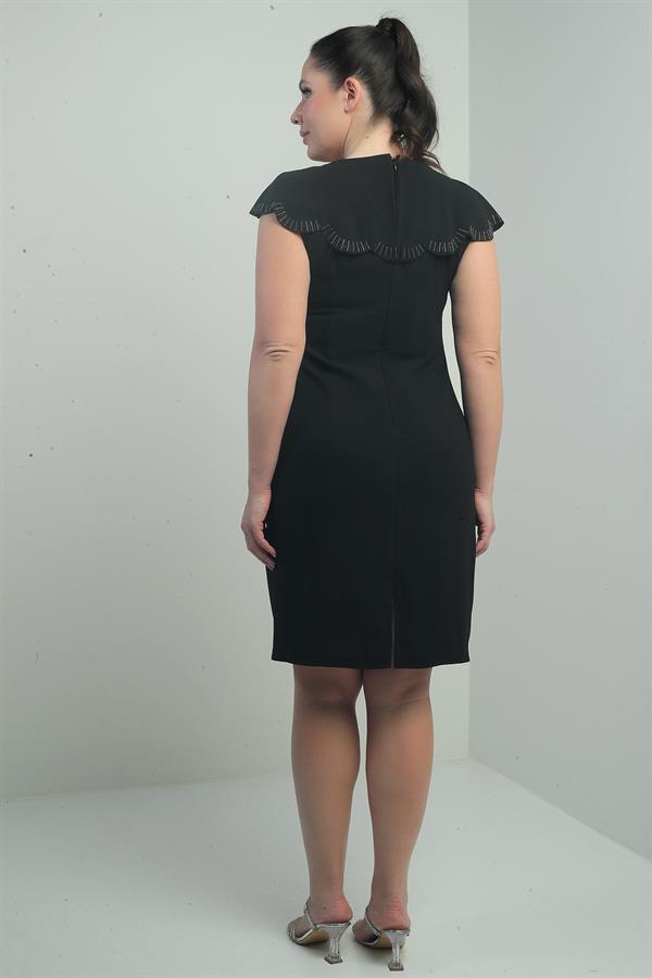 Women's Plus Size Short Dress with Stone Detail on Collar, Laser Cut, and Lined.
