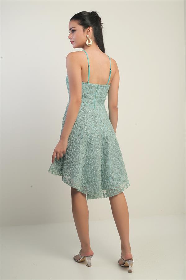 Women's Strappy Lined Short Flared Dress with Glitter Flock Print