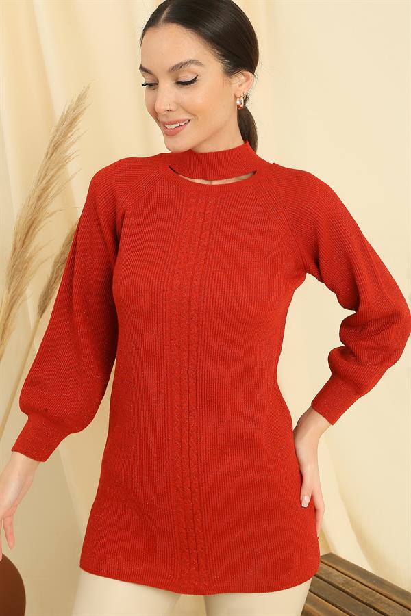 Pull tunique de sport à col bas et motif tricoté