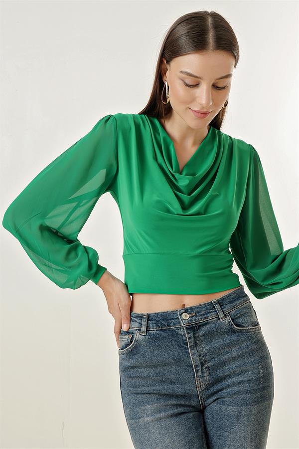 V-neck, chiffon lycra blouse with sleeves