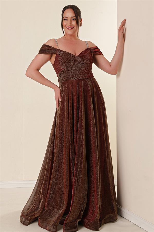 Strappy, Dropped Sleeve, Lined, Wide-Sized, Long, Glittery Dress