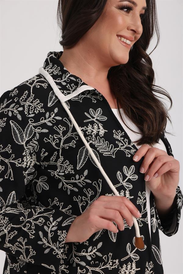 Women's Sleeveless Lycra Blouse and Patch Pocket Jacket with Leaf Embroidery, Plus Size, 2-Piece Set