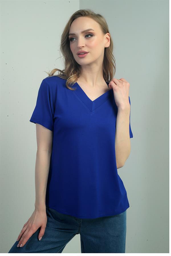 Chemisier à manches courtes et col en V pour femme avec fente