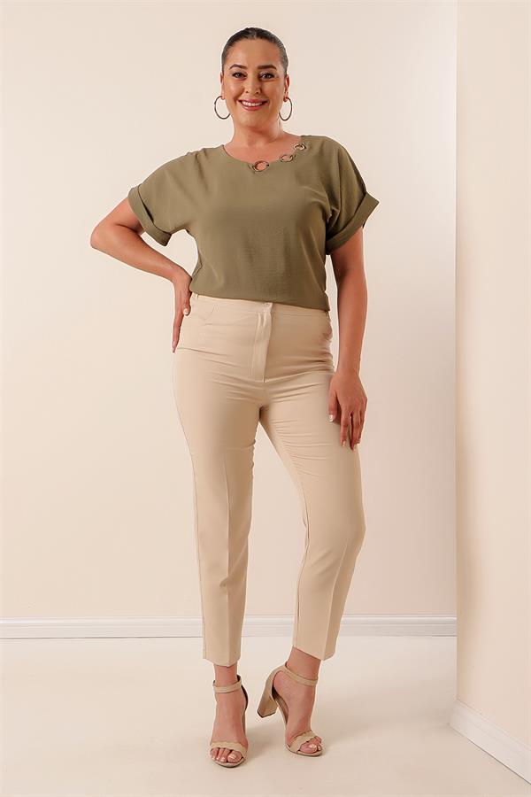 Beli Lastikli En Boy Likralı Büyük Beden Pantolon