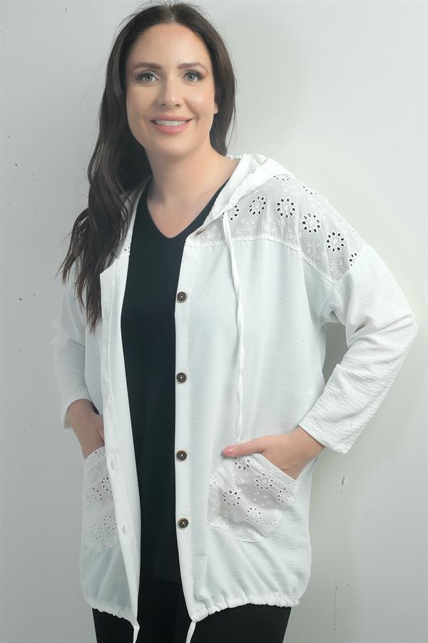 Women's Hooded, Button-Front, Pocketed, Ruffled Plus Size Cardigan