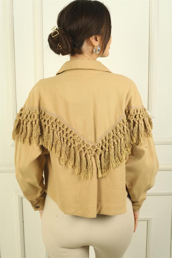 Women's Button-Front Jacket with Tassel Detail and Pockets