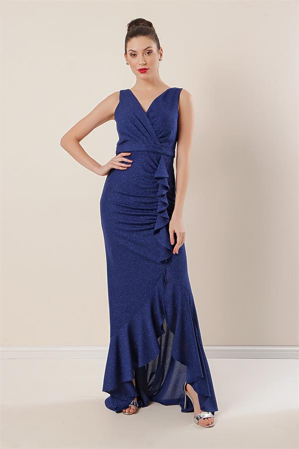 Wrap Neckline Front Ruffled Mermaid Dress