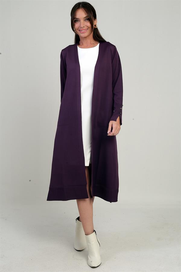 Gilet long pour femme avec manches boutonnées, poches et fentes latérales