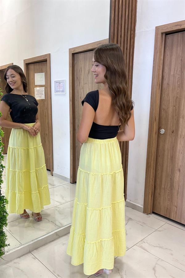 Women's Layered Muslin Long Skirt with Elastic Waist