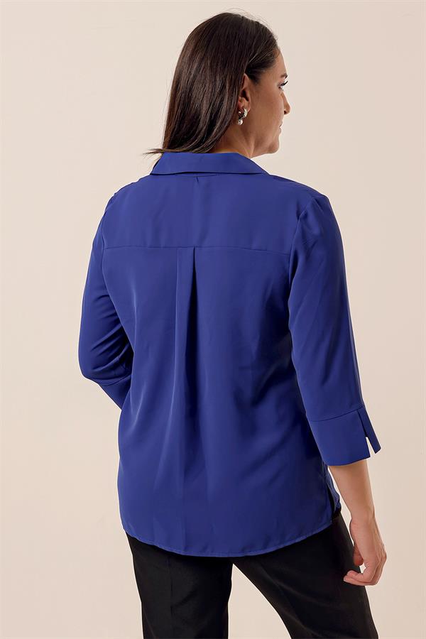 Chemisier grande taille à col polo et manches trois-quarts