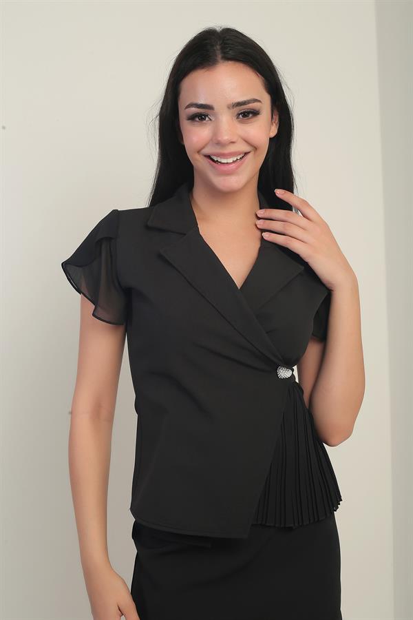 Chemisier en mousseline à col cache-cœur pour femme, avec manches et ourlet