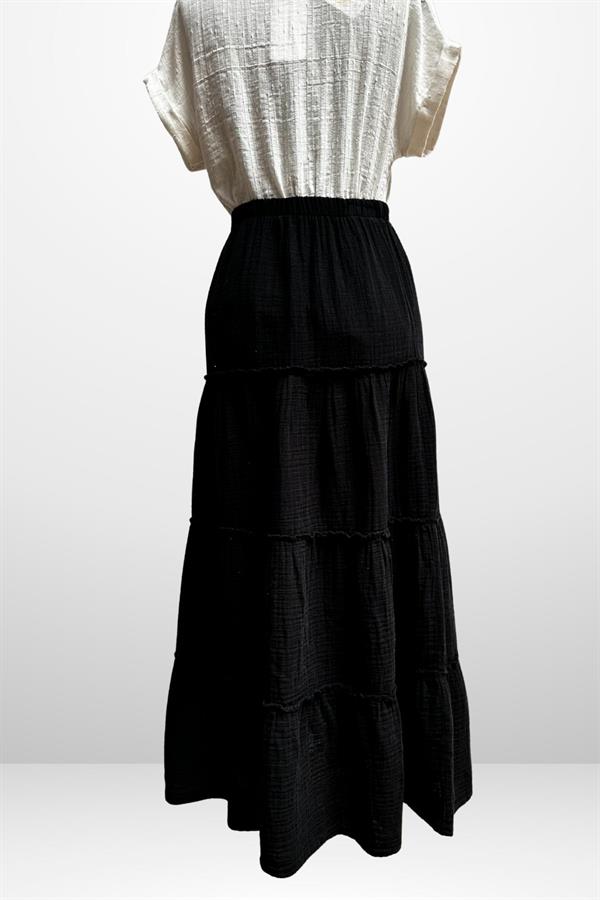 Kadın Beli Lastikli Katlı Müslin Uzun Etek