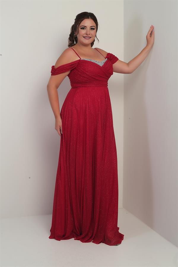 Women's Stone Embellished Strapless Neckline Strappy Off-Shoulder Glittery Long BB Dress