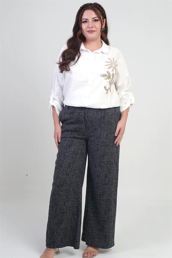 Pantalon palazzo grande taille pour femme avec taille élastique et poches (marque Karyağdı B.)