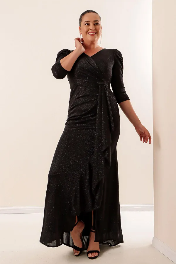 Robe grande taille à volants, doublée et pailletée