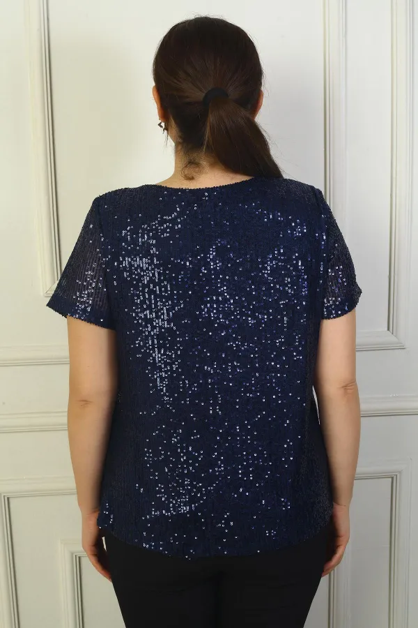 Kadın Degaje Yaka Astarlı Pulpayet Büyük Beden Bluz