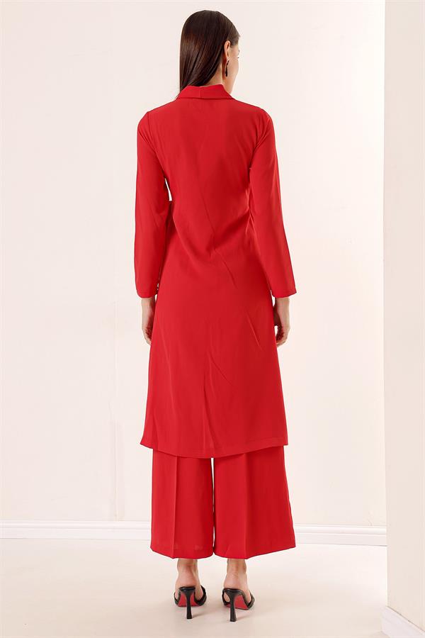 Devrik Yaka Beli Bağlamalı Krep Uzun Ceket