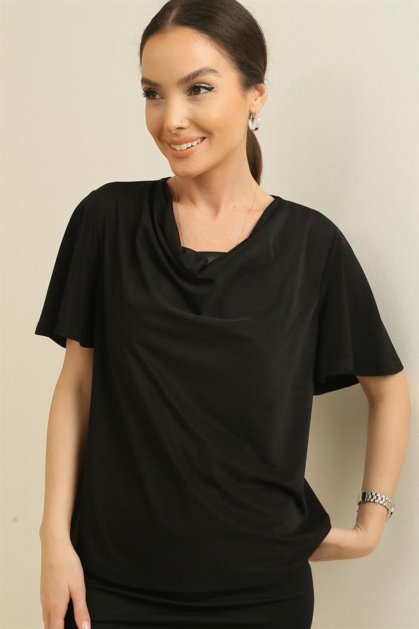 V-neck Crystal Fabric Short-Sleeved Blouse