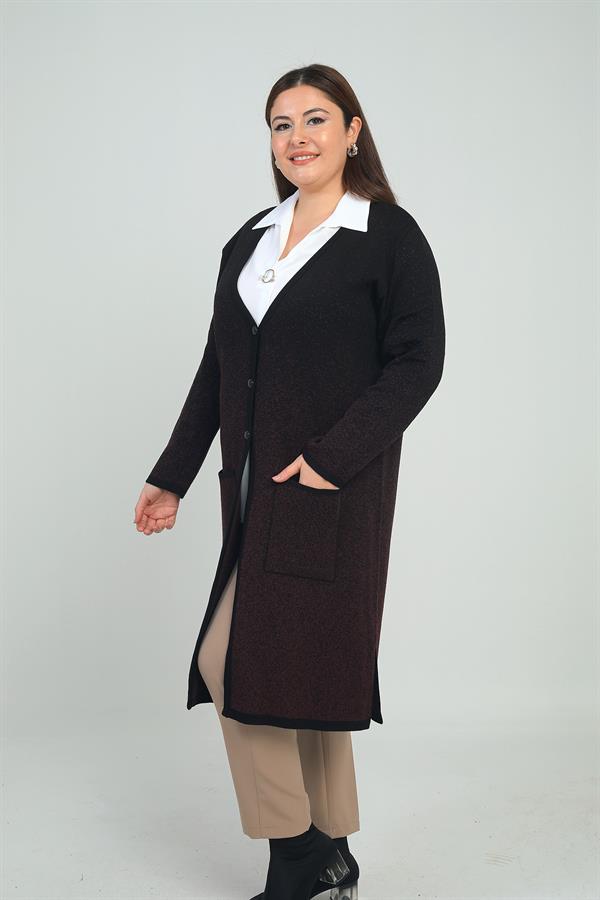 Gilet long tricoté grande taille pour femme, motif neige, avec poches