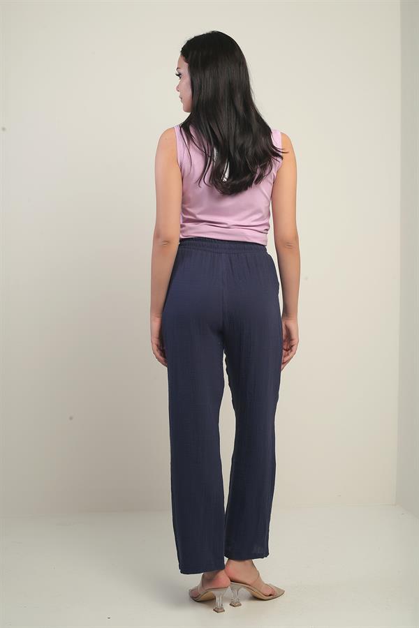 Pantalon palazzo en mousseline pour femme, avec taille élastique et poches