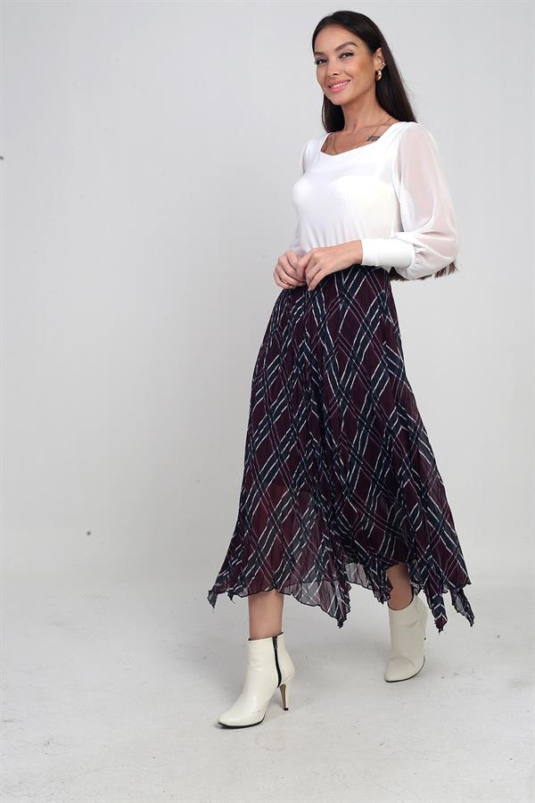 Jupe midi triangle en maille à carreaux doublée et taille élastique pour femme