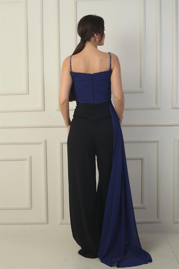 Women's Strappy Jumpsuit with Beaded Details and Chiffon Crepe Top