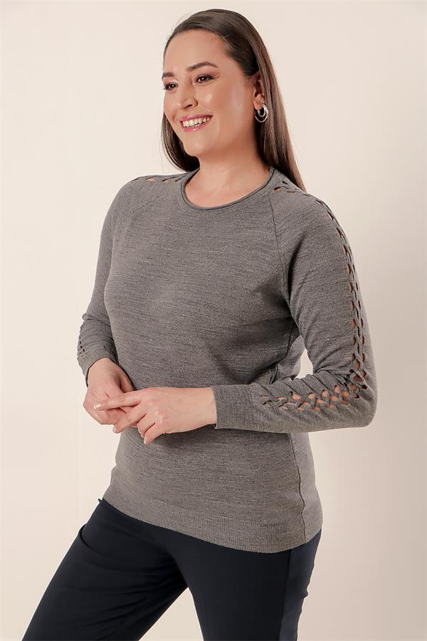 Plus Size Acrylic Sweater with Sleeve Detail